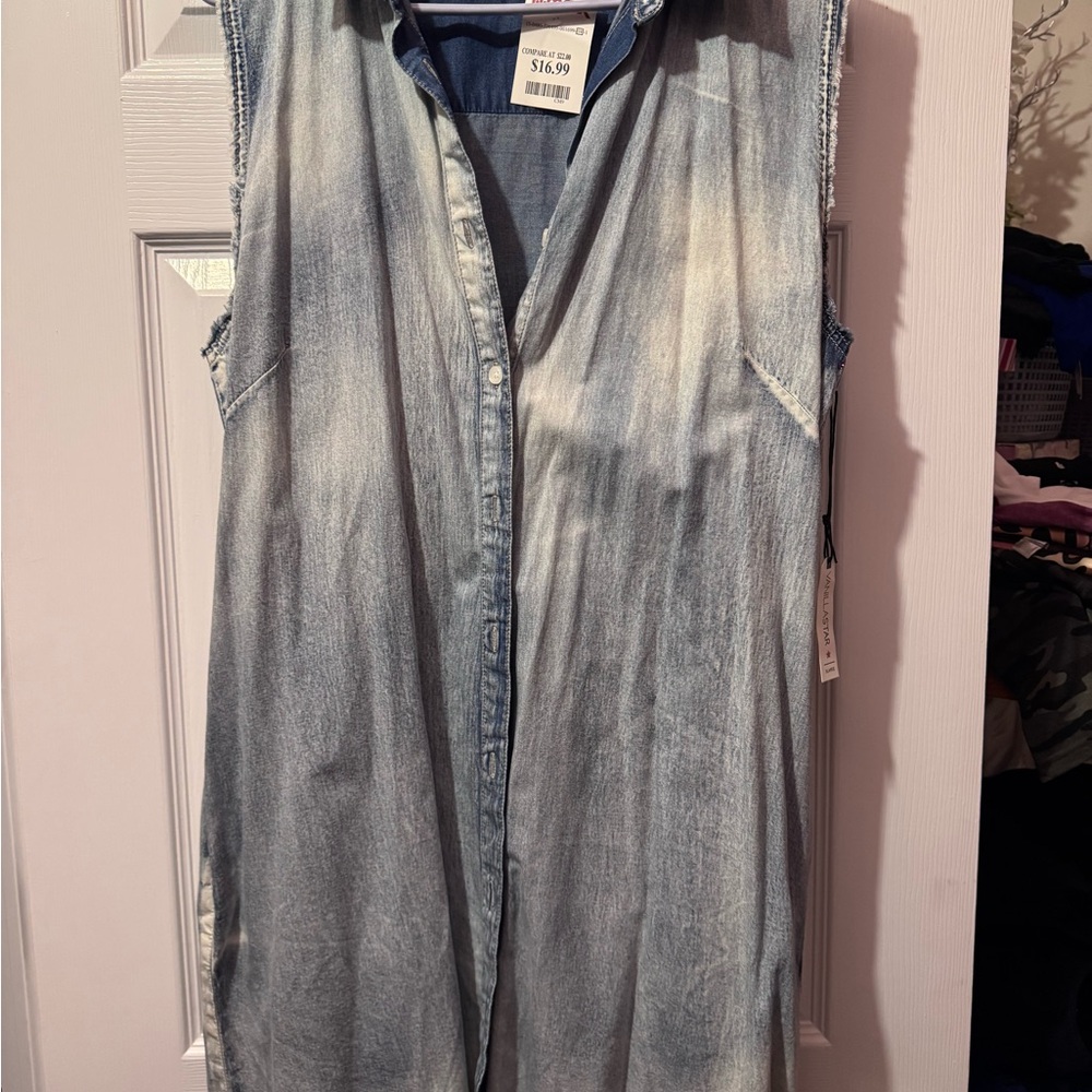 Sleeveless Denim Shirt Dress